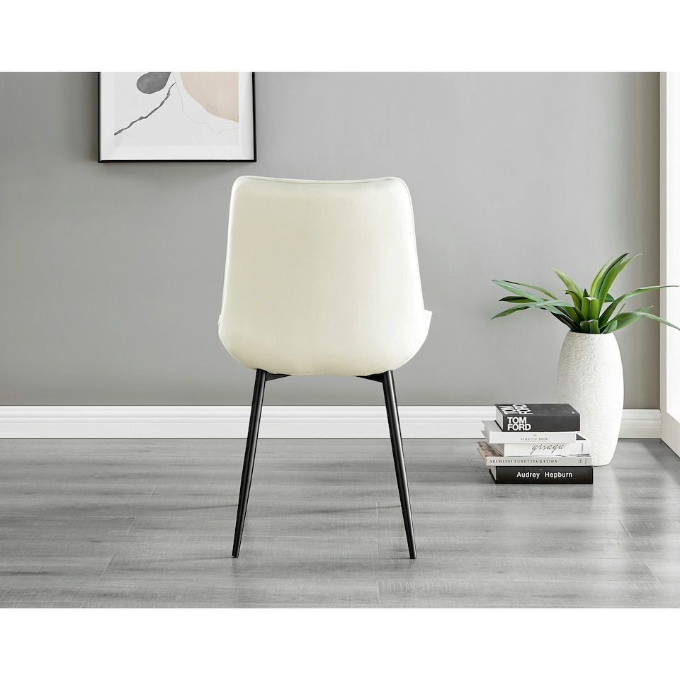 image 1 of Furniturebox 2x Pesaro Cream Velvet Black Leg Luxury Dining Chairs