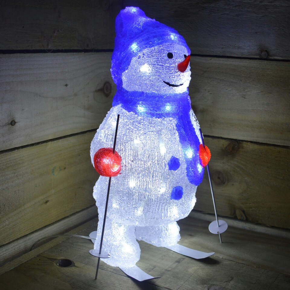 image 1 of 40cm Skiing Snowman Christmas Decoration with 48 Ice White LEDs with a 10m Cable