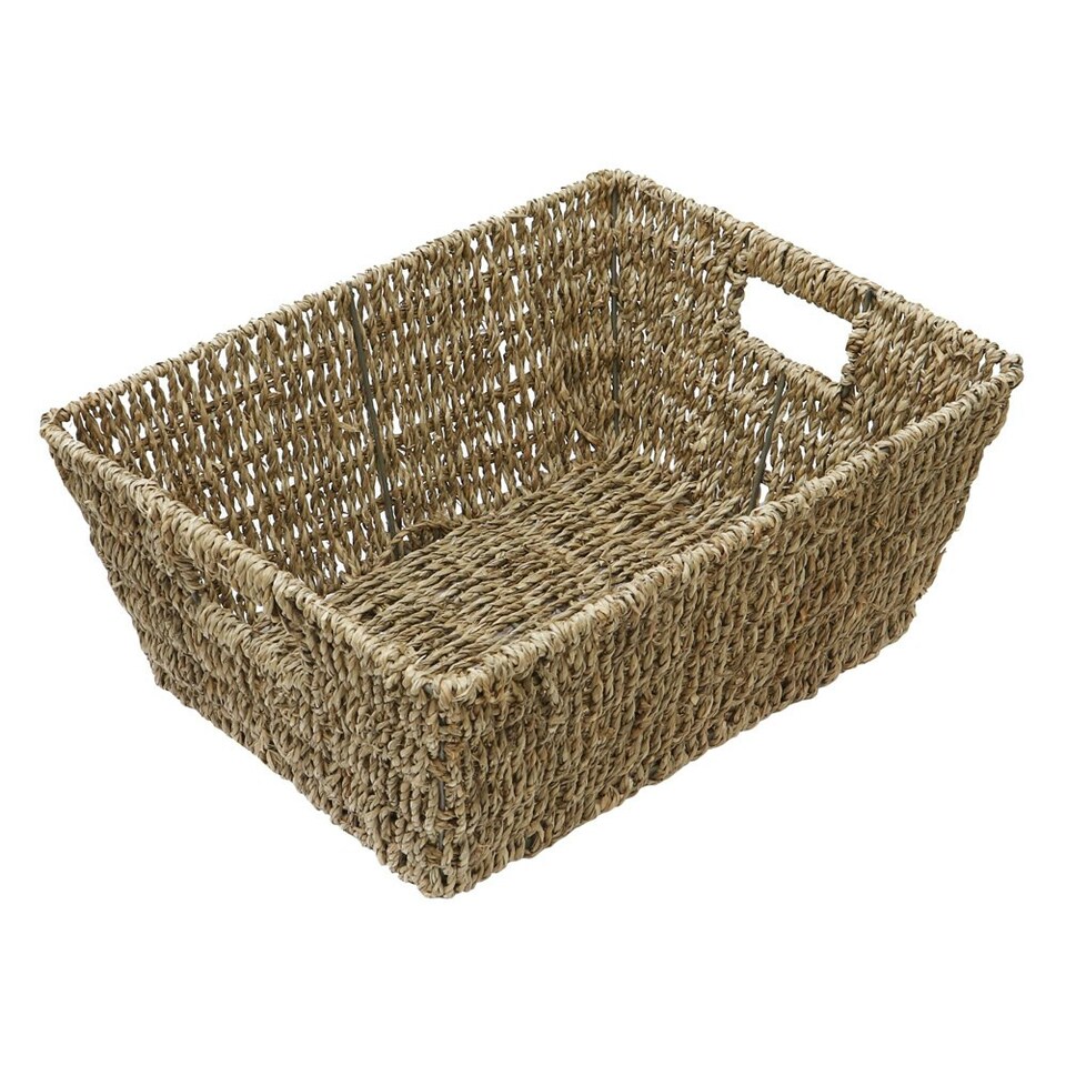 image 1 of JVL Large Hand Woven Seagrass Rectangular Storage Basket, Capacity:14L, Set of 6 Brown