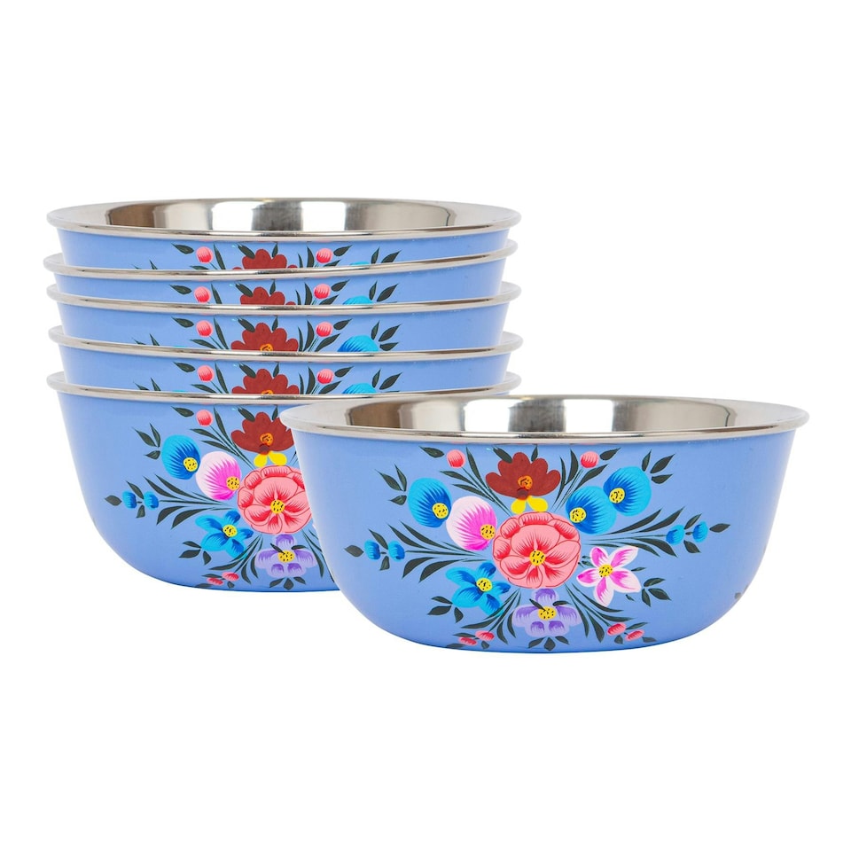 image 1 of BillyCan Hand-Painted Picnic Snack Bowls - 14.5cm - Ocean Pansy - Pack of 6 Blue