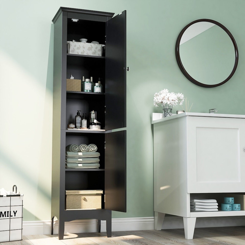 image 1 of COSTWAY 5-Tier Bathroom Tall Cabinet Storage Organizer Cupboard Black