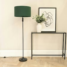 ValueLights Maggie Black Metal Candlestick Floor Lamp with Forest Green Fabric Lamp Shade and LED Bulb