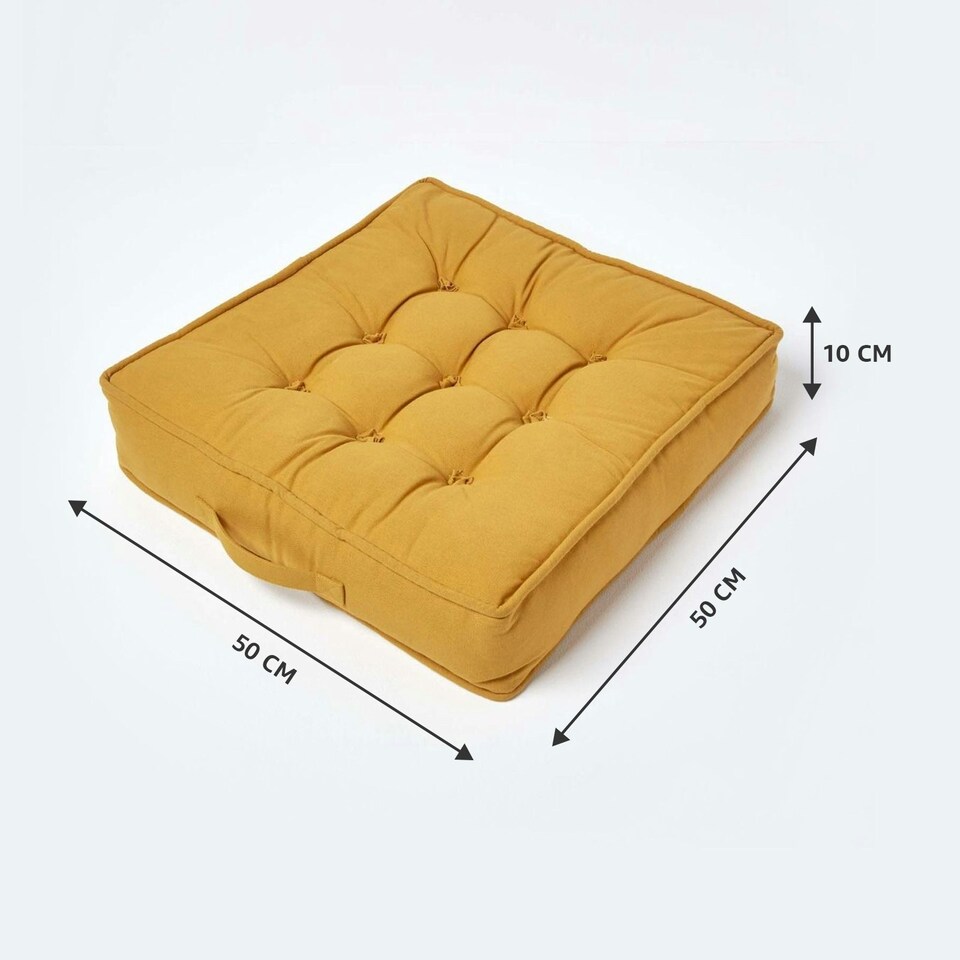 image 1 of Homescapes Mustard Cotton Armchair Booster Cushion Yellow