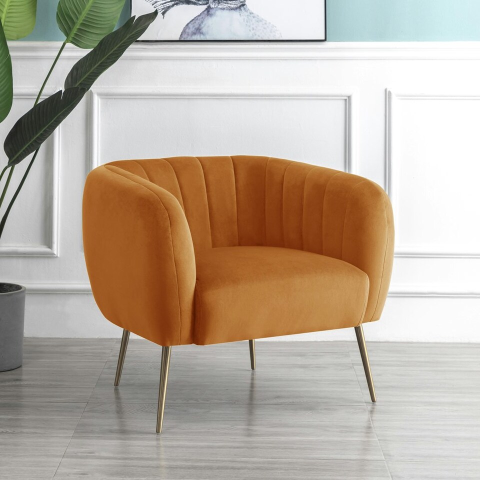 image 1 of Matilda Velvet Fabric Accent Chair - Orange
