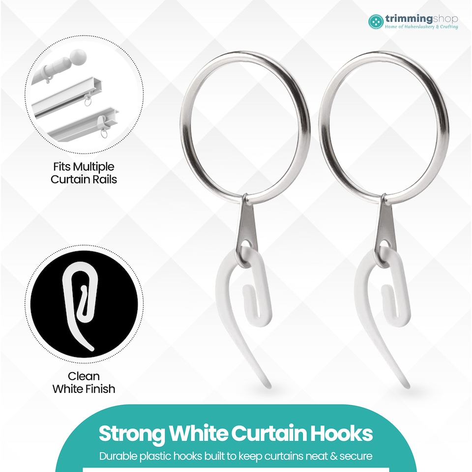 image 1 of White Plastic Curtain Hook Strong Durable Shower Rail Hooks - 50pcs