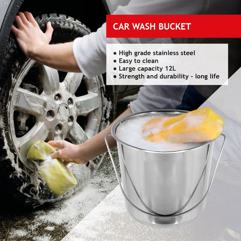 image 1 of SPARES2GO 12 Litre Bucket Large Heavy Duty Stainless Steel Pail Double Welded 12L + Handle