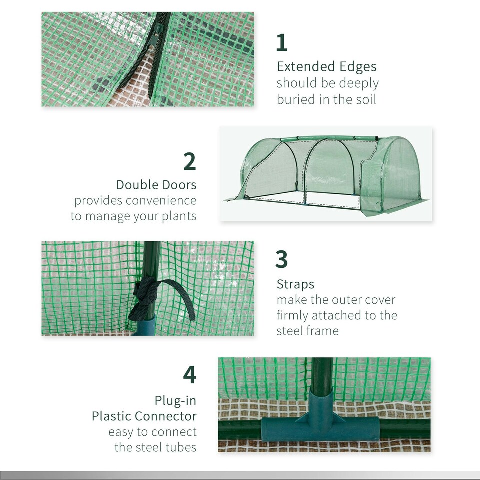 image 1 of Outsunny Tunnel Greenhouse Grow House Steel Frame PE Green 200x100x80 cm