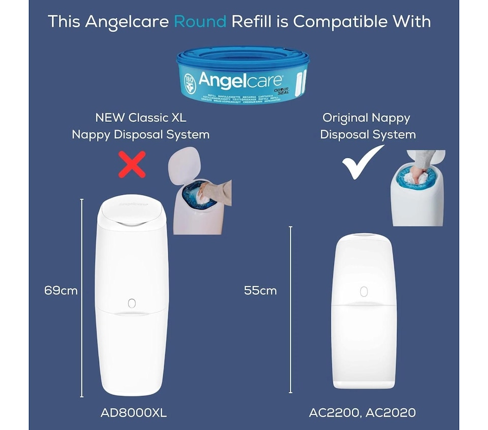 image 1 of Angelcare Nappy Bin Refill Cassette Compatible Disposal System 2 Pack