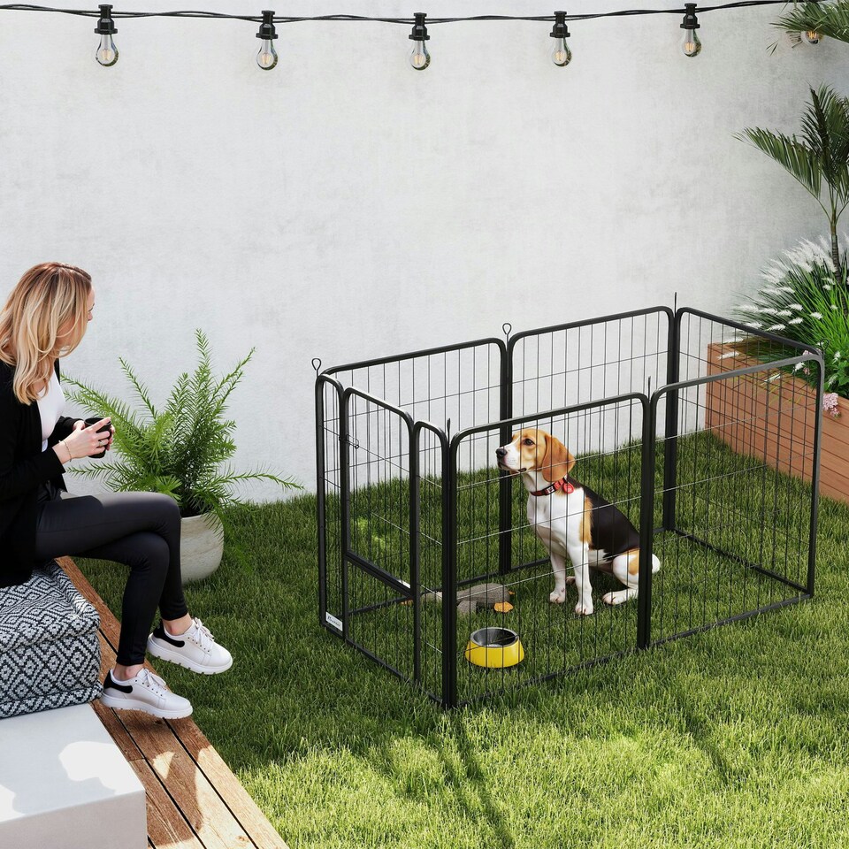 image 1 of PawHut Six-Panel Dog Playpen with Door, for Indoor, Outdoor, 80cm Tall