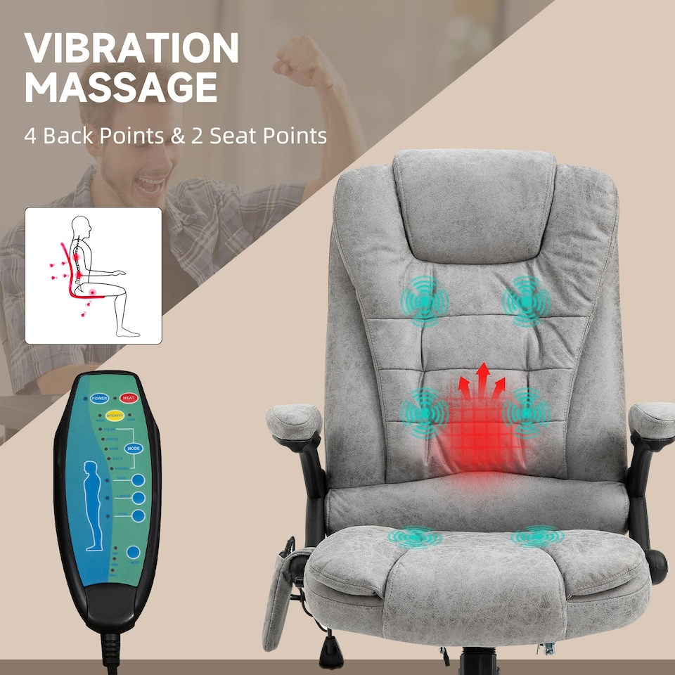 image 1 of Vinsetto Office Chair w/ Heating Massage Points and Lumbar Support Grey