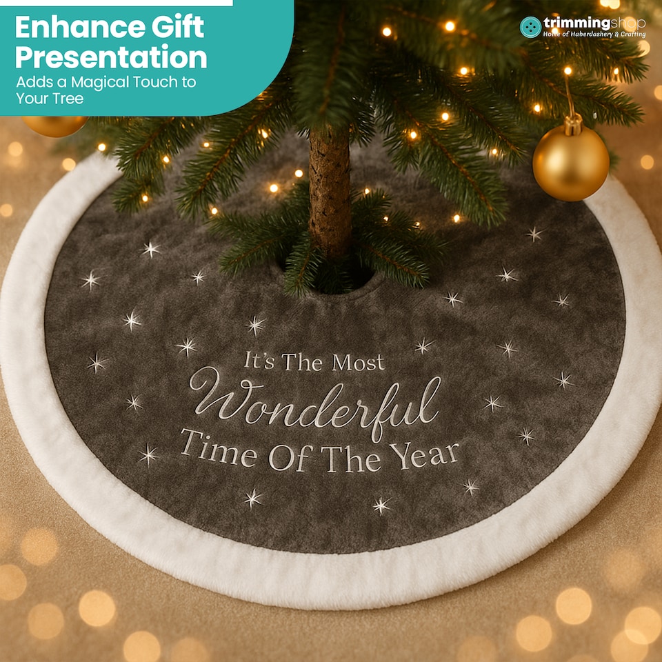 image 1 of 100cm Grey & White Velvet Christmas Tree Skirt, Xmas Tree Floor Mat Cover