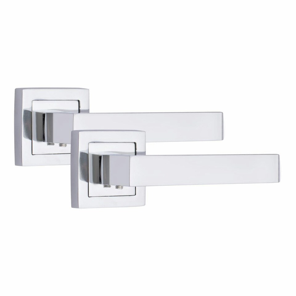 image 1 of Golden Grace Delta Design Door Handles Set in Polished Chrome Finish with 2.5" 3 Lever Lock and Keyhole Escutcheon | Chrome | 1 Set