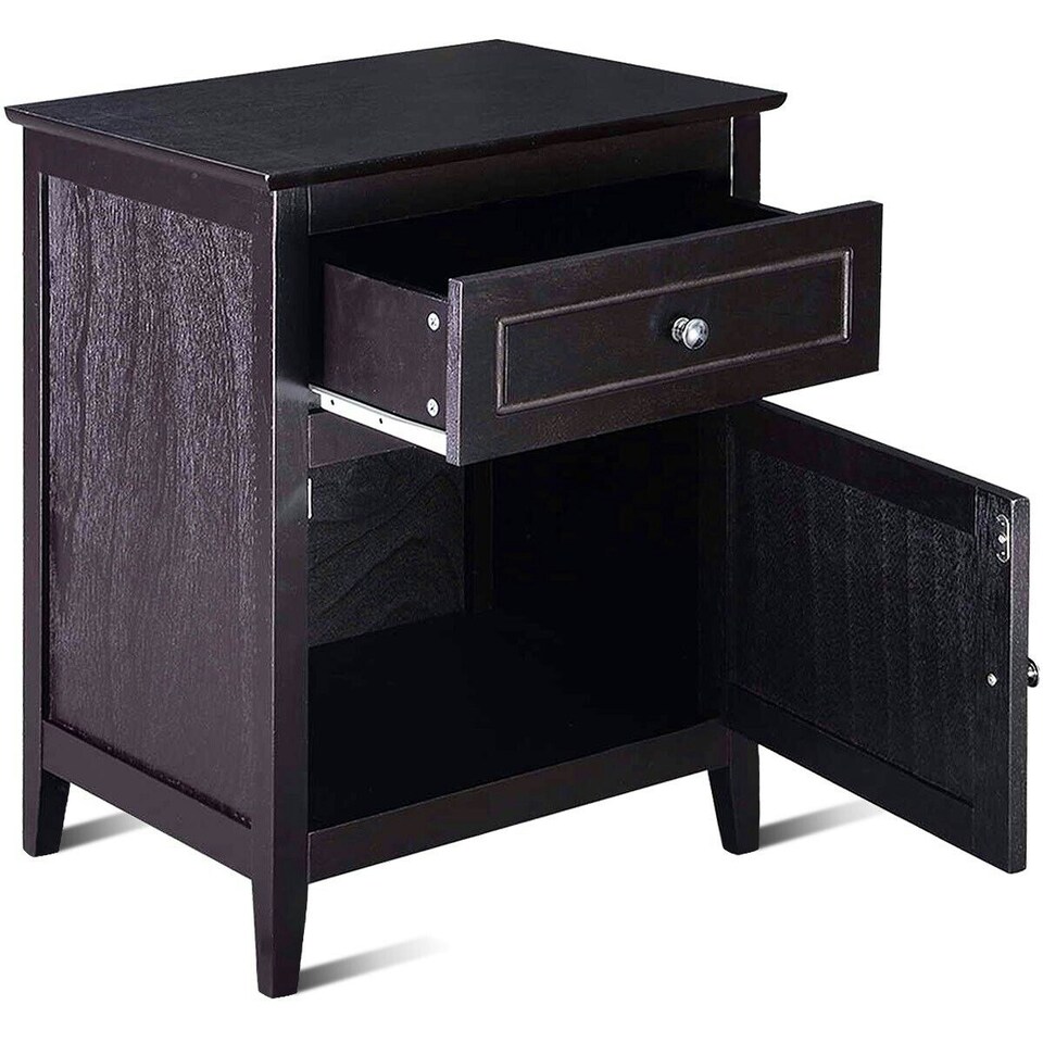 image 1 of COSTWAY 2-Tier Nightstand Modern Sofa Side Table Bedroom Brown