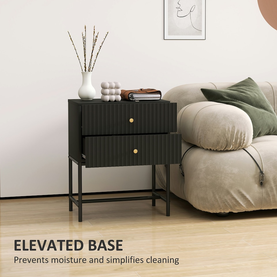 image 1 of HOMCOM Modern Bedside Table with 2 Drawers for Bedroom Black