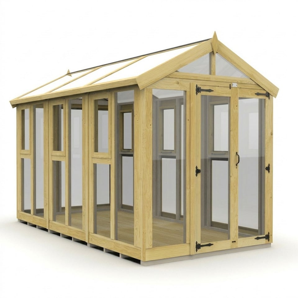 image 1 of 6ft x 12ft Apex Toughened Glass Greenhouse - Pressure Treated Timber - L183 x W366 x H210 cm - Natural