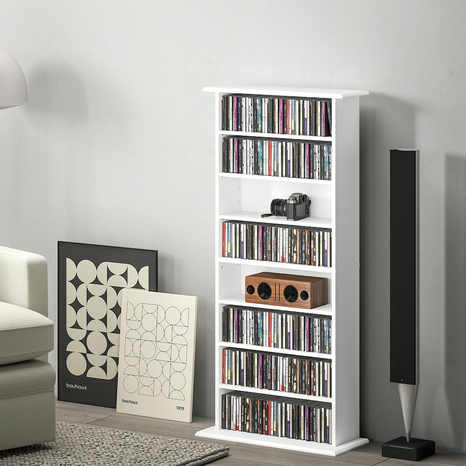 image 1 of HOMCOM CD Storage Unit DVD Tower Blu-ray Storage Shelf for Living Room White White