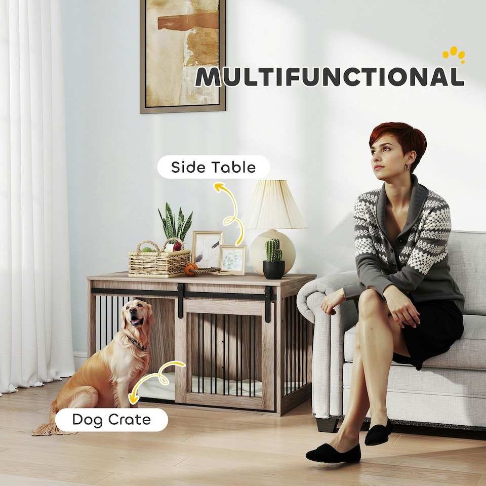 image 1 of PawHut Dog Crate Furniture with Removable Cushion for Large Dogs - Brown