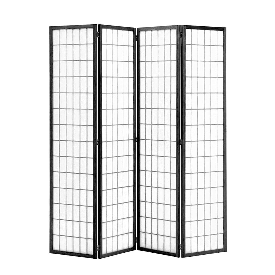 image 1 of Living and Home 4-Panel Solid Wood Folding Divider Screen - Black