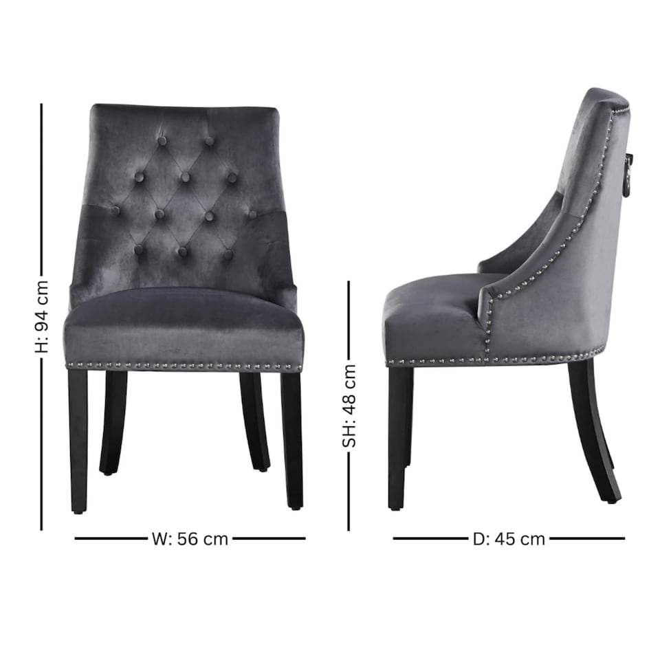 image 1 of Set of 4 Dark Grey Windsor  Velvet Dining Chair Ergonomic Scoop Knockerback & Button Tufted Wood Legs | Grey | Dark Grey