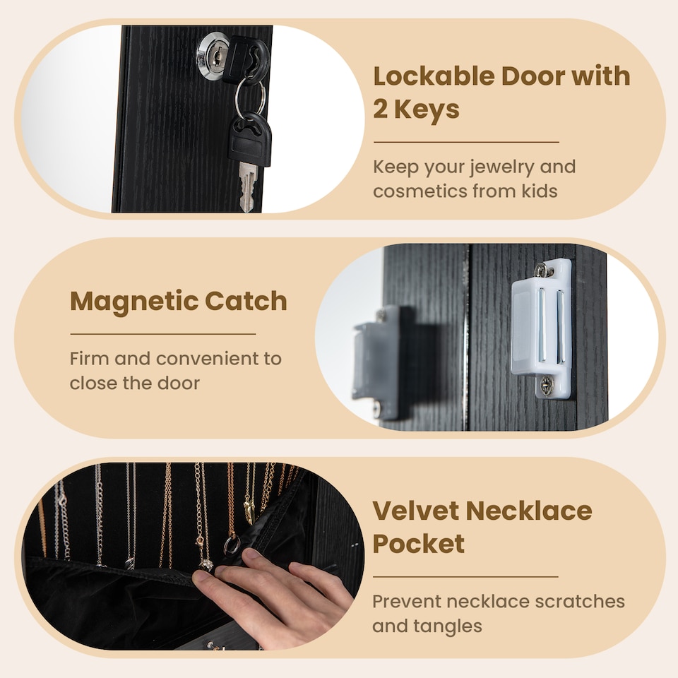 image 1 of COSTWAY 4 iN 1 Swivel Jewelry Cabinet Lockable Jewelry Armoire-Black