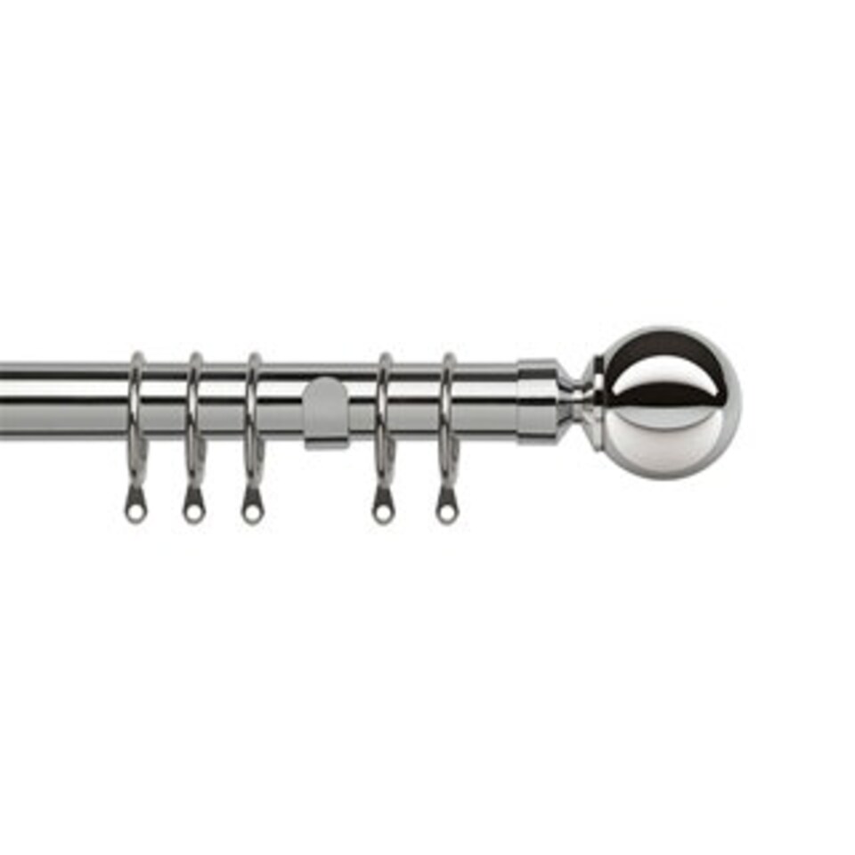 image 1 of 35mm Fixed Length Metal Curtain Pole Set Chrome Ball Finial 360cm | Silver | Silver