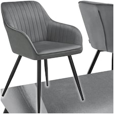 Chair Marilyn - velvet look, quilted, continuous backrest, slim steel legs - per piece Grey | Grey/Black