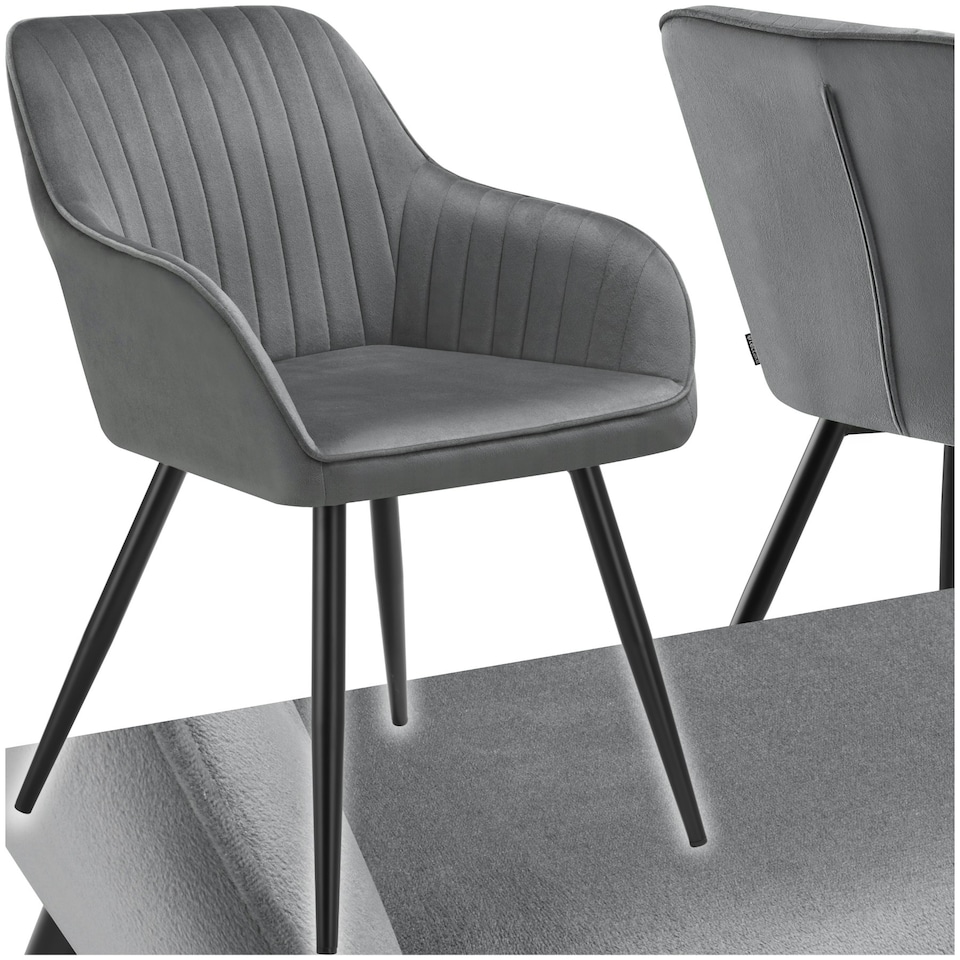 image 1 of Chair Marilyn - velvet look, quilted, continuous backrest, slim steel legs - per piece Grey | Grey/Black