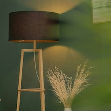 ValueLights Hiru Wooden 3 Tier Shelf Floor Lamp Charcoal Shade & Bulb Grey