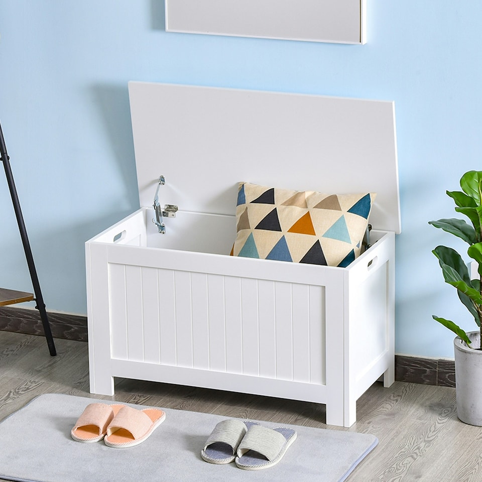 image 1 of HOMCOM Storage Box Toy Chest Cabinet Unit Organizer with Safety Hinges White