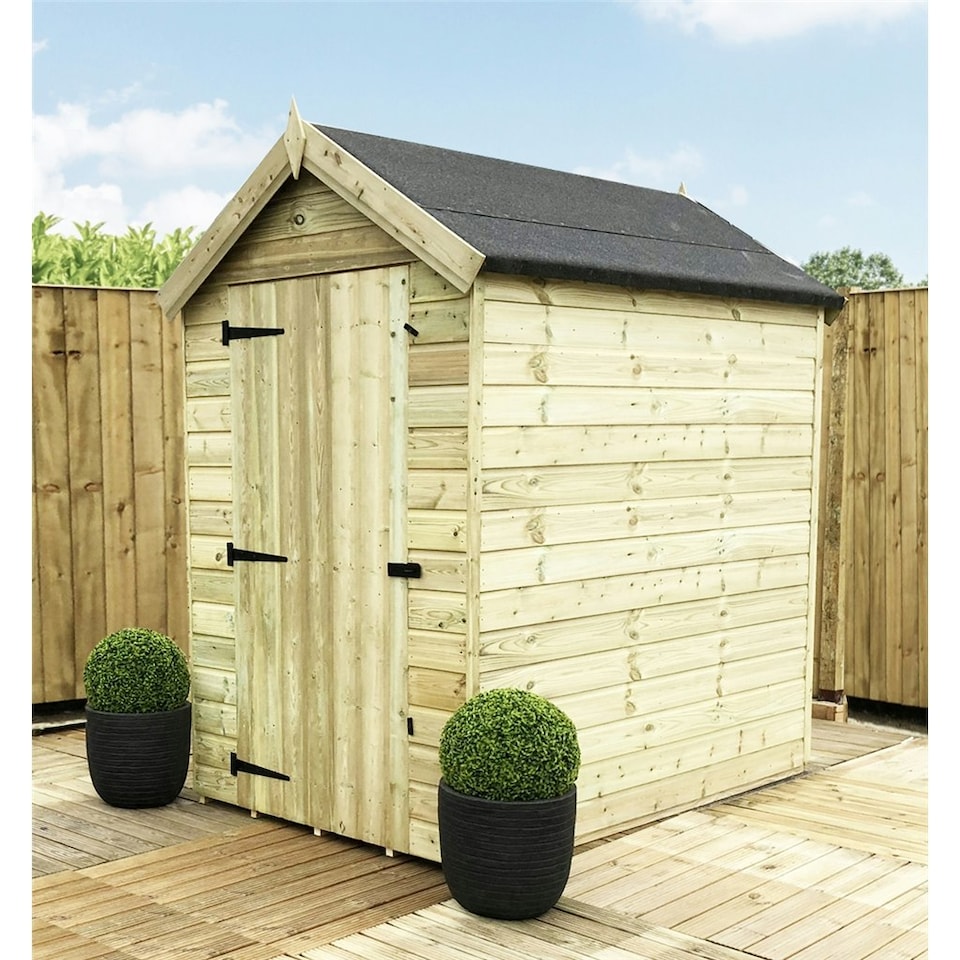 6 x 5 Premier Windowless Pressure Treated Tongue And Groove Apex Shed With Higher Eaves And Ridge Height And Single Door (6' x 5' / 6ft x 5ft) (6x5)
