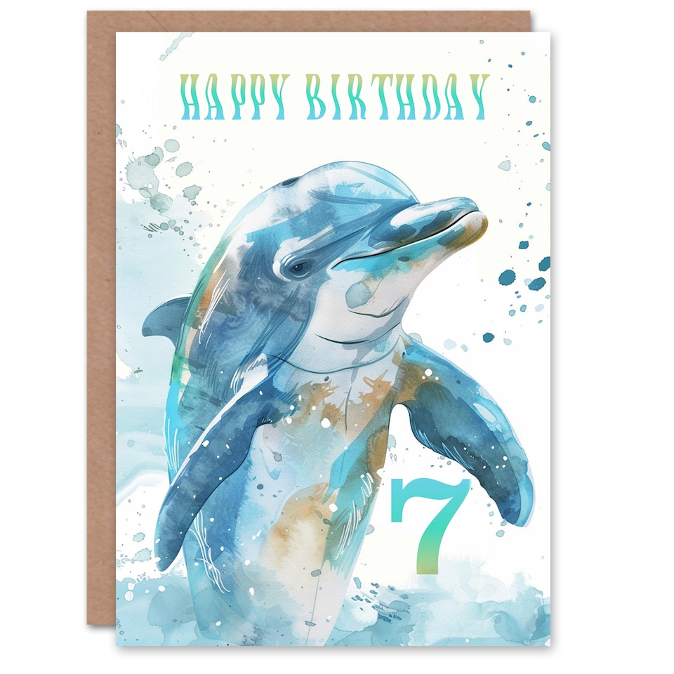 image 1 of Sea Watercolour Dolphin 7th Seven Age 7 Year Old Birthday Card