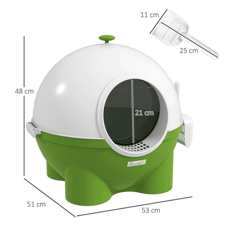 image 1 of PawHut Large Cat Litter Box w/ Scoop, Front Entrance, 53 x 51 x 48cm - Green