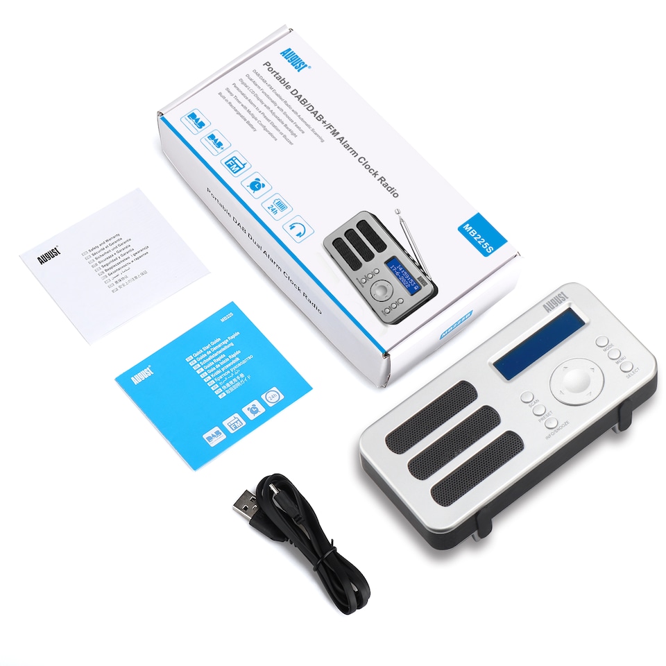 image 1 of Portable DAB/DAB+/FM Radio Dual Alarm Clock with Built-In Rechargeable Battery - RDS, DRC, Prune & AUX Output - August MB225S