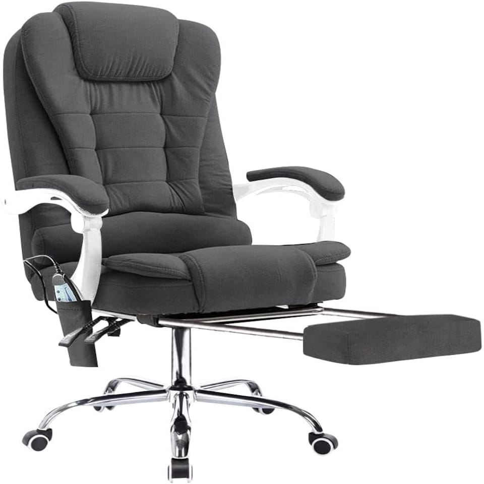 image 1 of Neo Office Chair Brown Faux Leather with Massage Function & Footrest | Grey