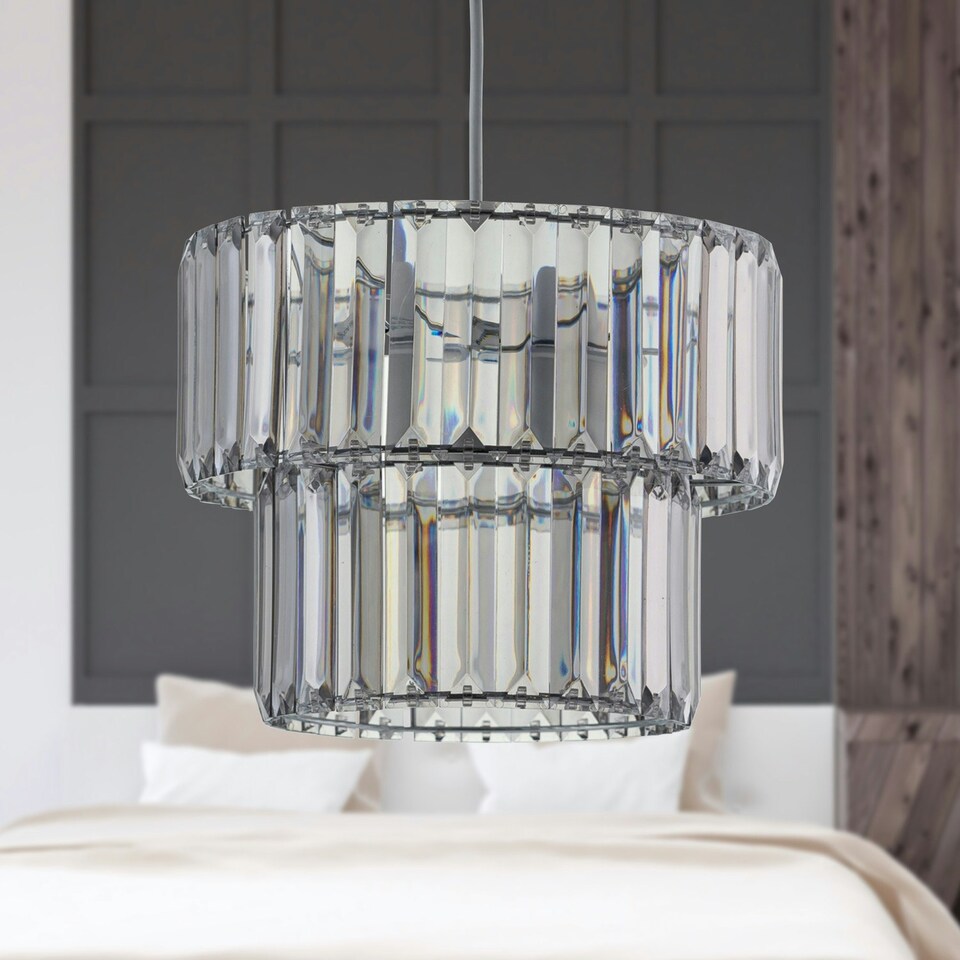 image 1 of First Choice Lighting Set of 2 Clint Smoked Acrylic Crystal Two Tier Easy Fit Pendant Shades Clear | Chrome