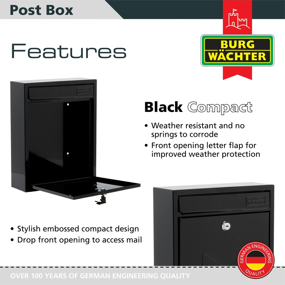 image 1 of Burg-Wachter Compact Wall Mounted Galvanised Steel Post Box - 26x33x9cm Red