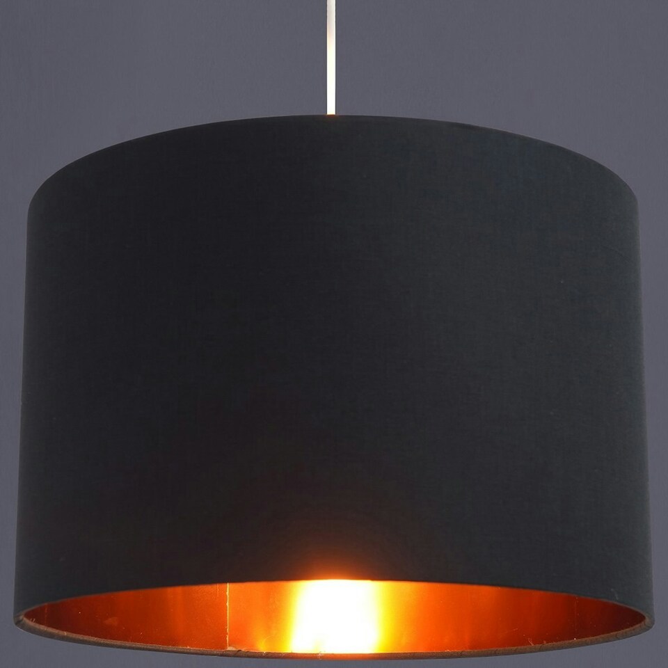 image 1 of CGC LUPO Luxury Black & Inner Gold Cotton Round Easy Fit Lamp Shade Black