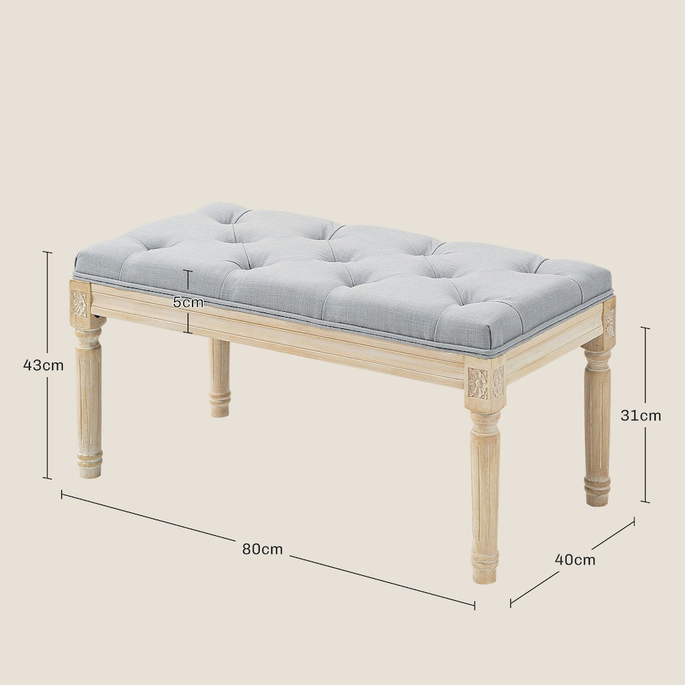 image 1 of HOMCOM End of Bed Bench Tufted Upholstered Foot Stool, Light Grey