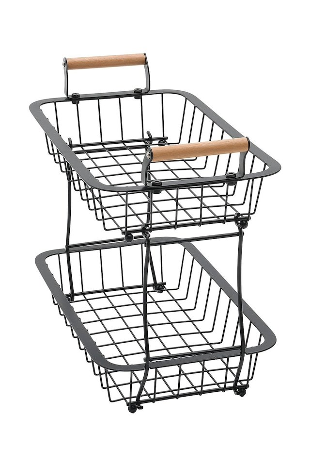 image 1 of Living and Home Two-Tier Wire Food Basket