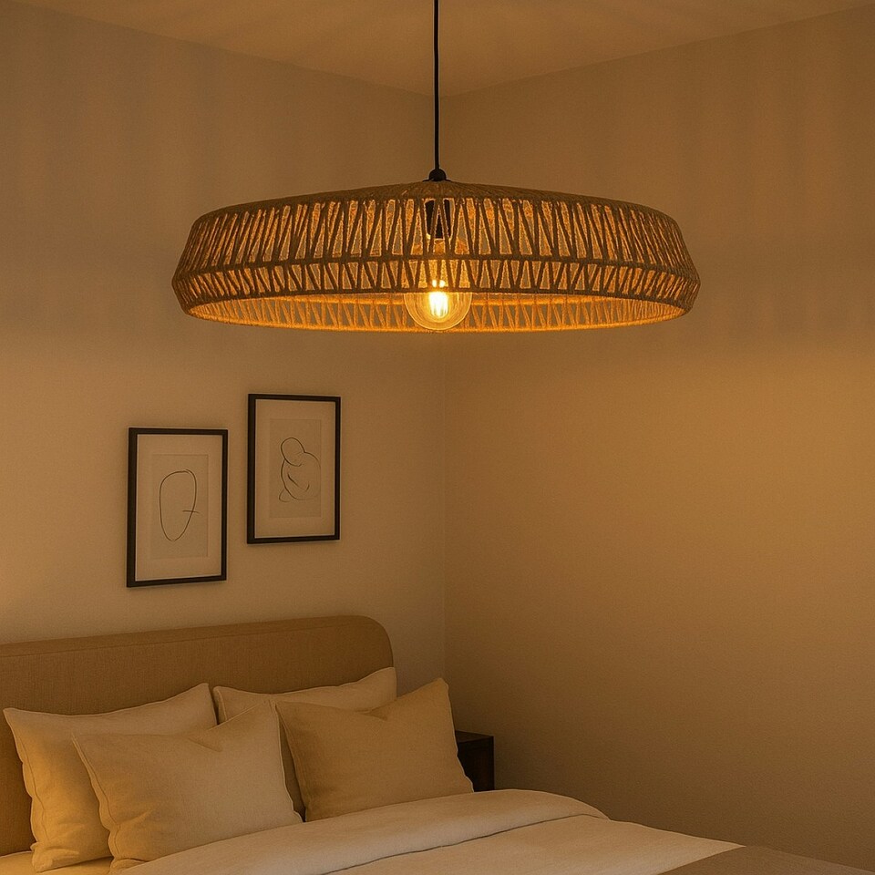 image 1 of CGC Extra Large 70cm Natural String Woven Round Easy Fit Lampshade Brown