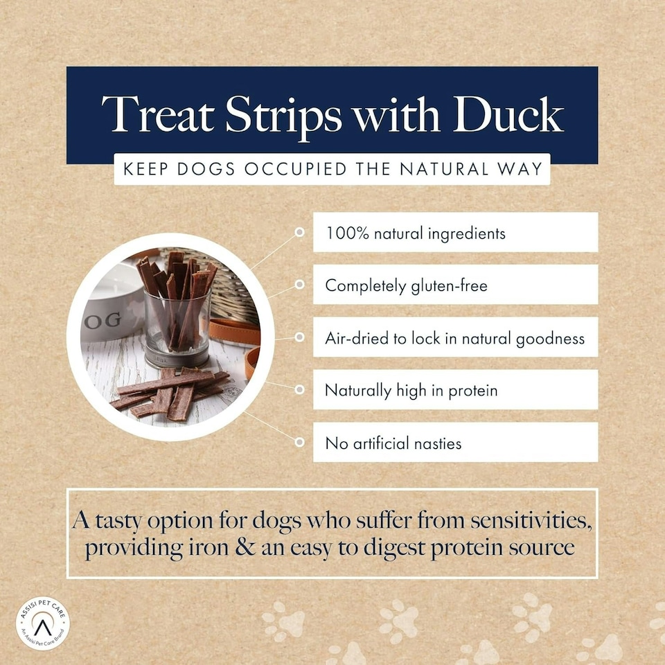 image 1 of Hollings Treat Strips with Duck Dog Training Treats, 100% Natural, Air Dried Duck Strips for Adult Dogs, Gluten Free & High in Protein (100g)