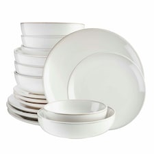 Cooks Professional Nordic Stoneware Dinner Set | 16-Piece | Reactive Glaze | Grey