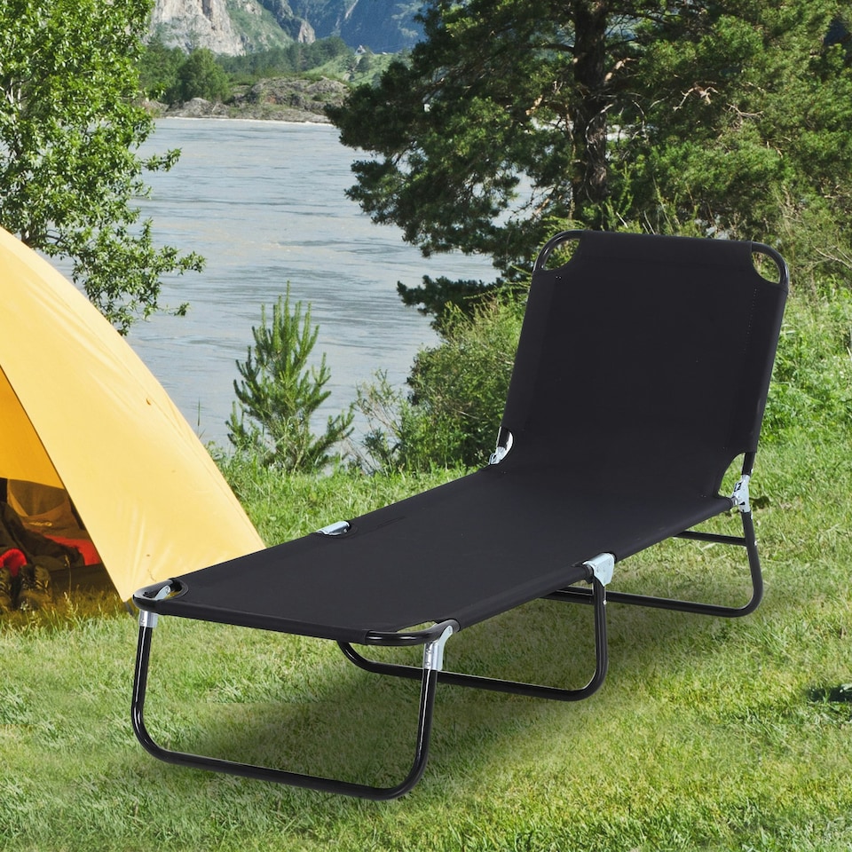 image 1 of Outsunny Folding Lounge Chair Outdoor Chaise Lounge for Bench Patio Black