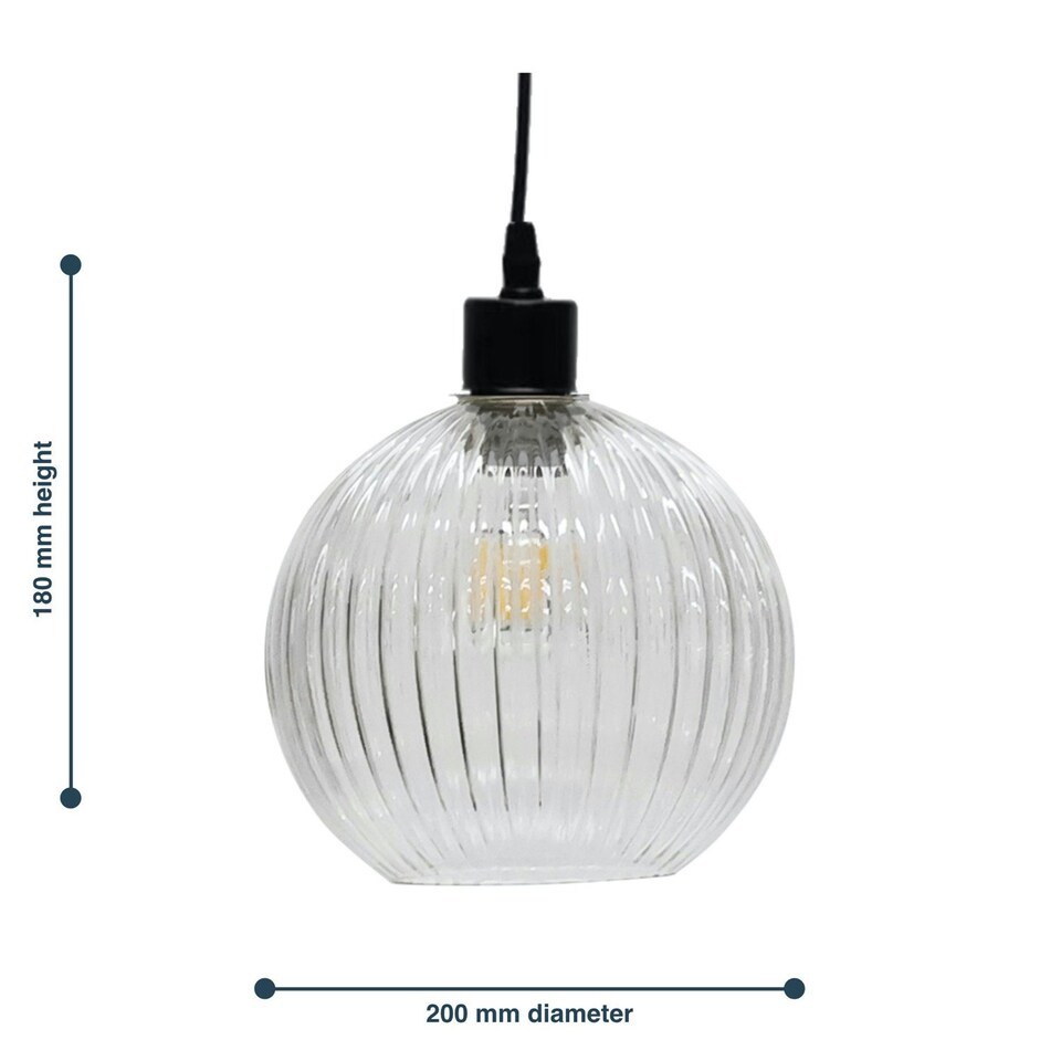 image 1 of First Choice Lighting Set of 2 Betchley Clear Ribbed Glass Globe Easy Fit Pendant Shades Clear
