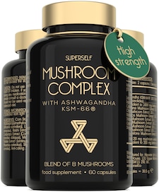 SuperSelf 8 Mushroom Complex with Ashwagandha KSM-66 Vegan 60 Capsules