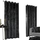 image 2 of Crushed Velvet Eyelet Curtains - Charcoal - 229 cm x 182 cm
