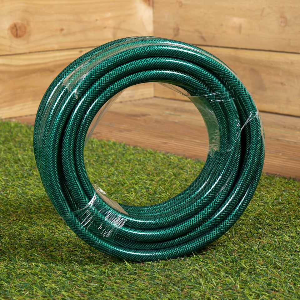 image 1 of 15m Reinforced Garden Hose Pipe / Hosepipe with Spray Nozzle Set in Green | Green | Green
