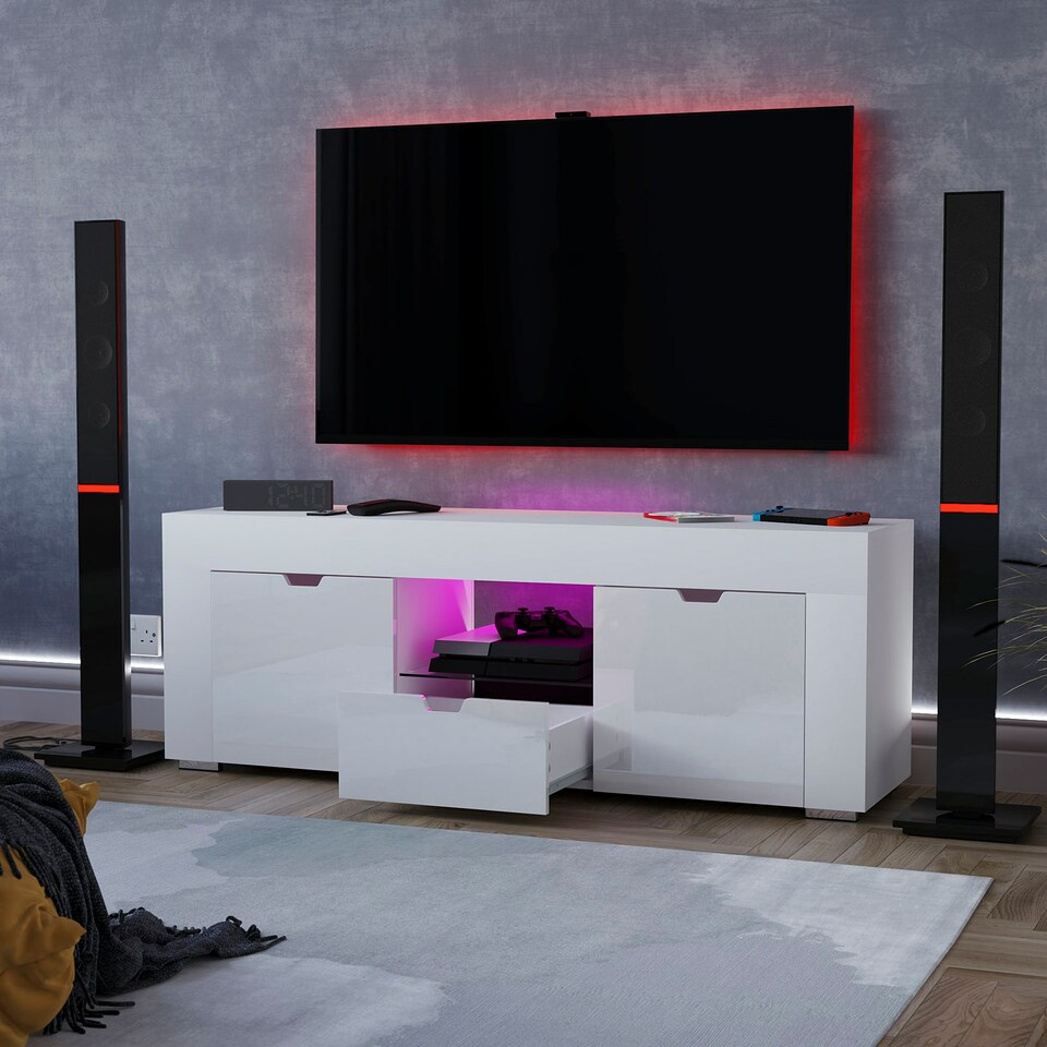 image 1 of Vida Designs Eclipse 2 Door 1 Drawer LED TV Unit Entertainment Stand, White