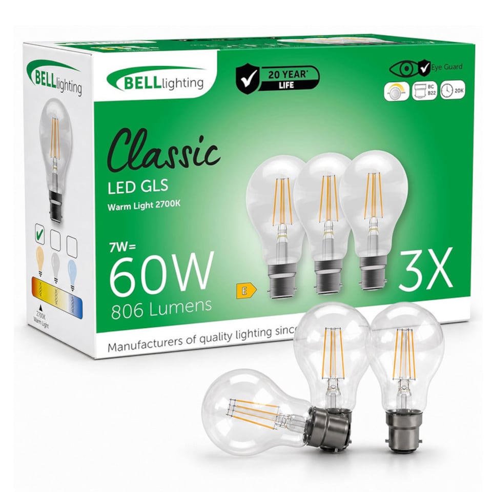 image 1 of BELL Lighting B22 Dimmable LED Filament GLS 7W Light Bulbs Warm White 2700K