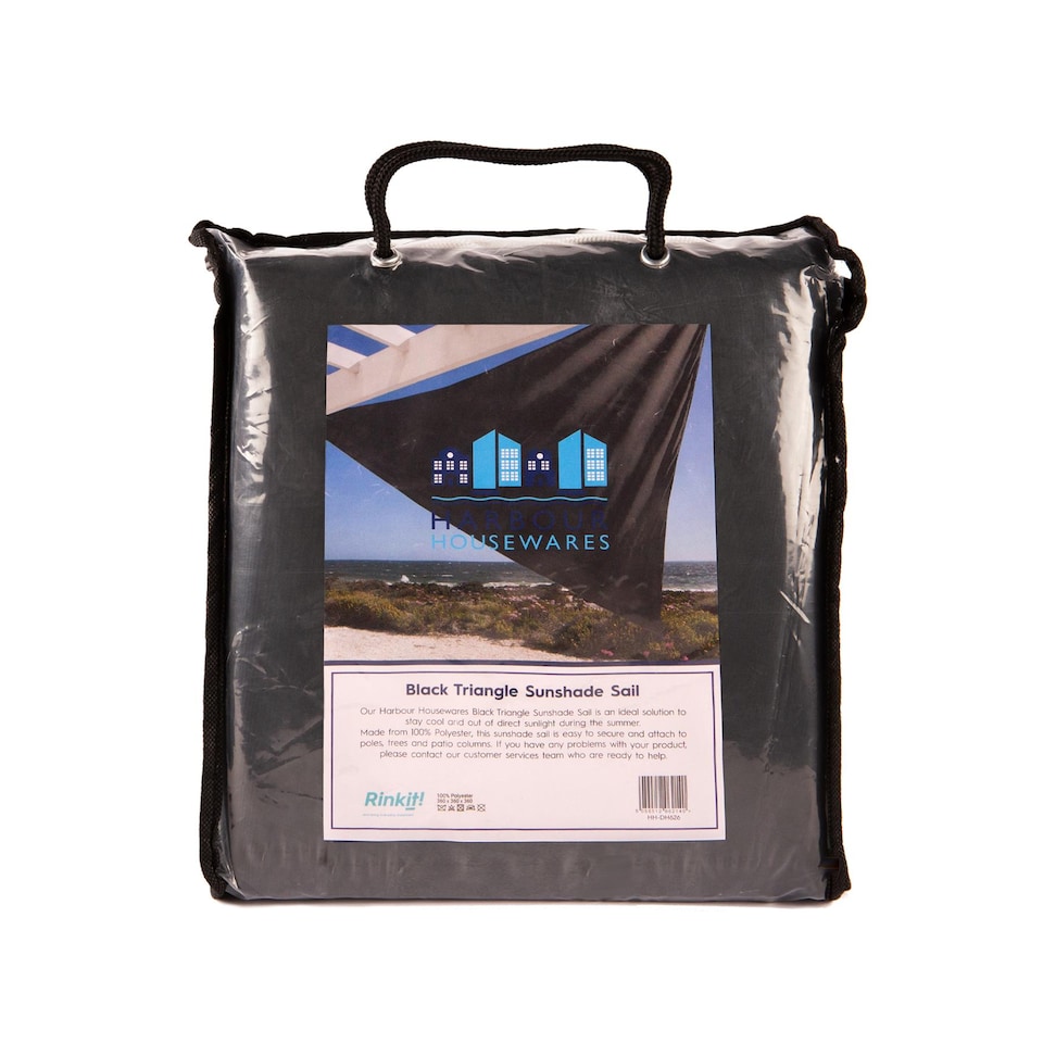 image 1 of Harbour Housewares Triangle Shade Sail - 3.6m - Black | Black | Black